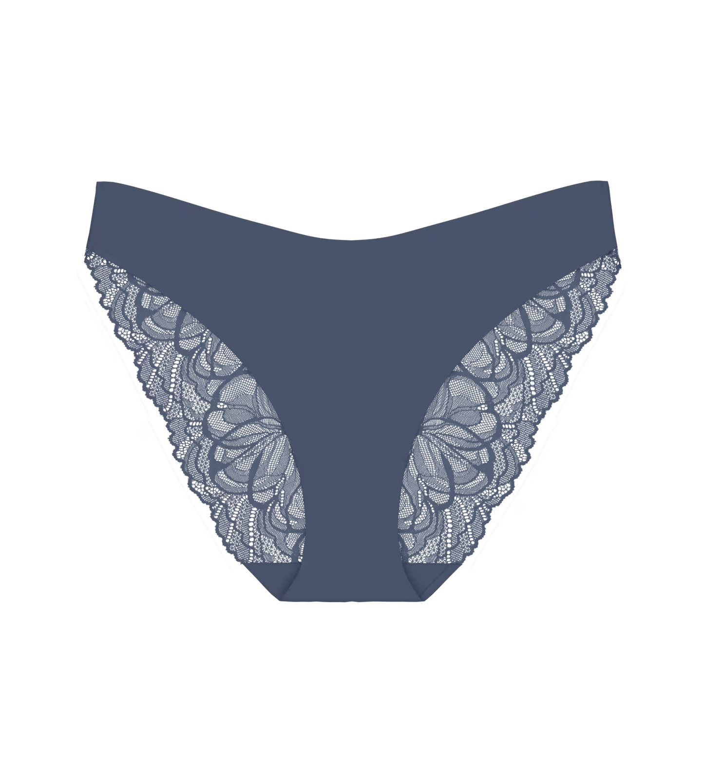 Triumph Body Make-Up Illusion Lace-trusser 787 i blå vises på hvid baggrund.