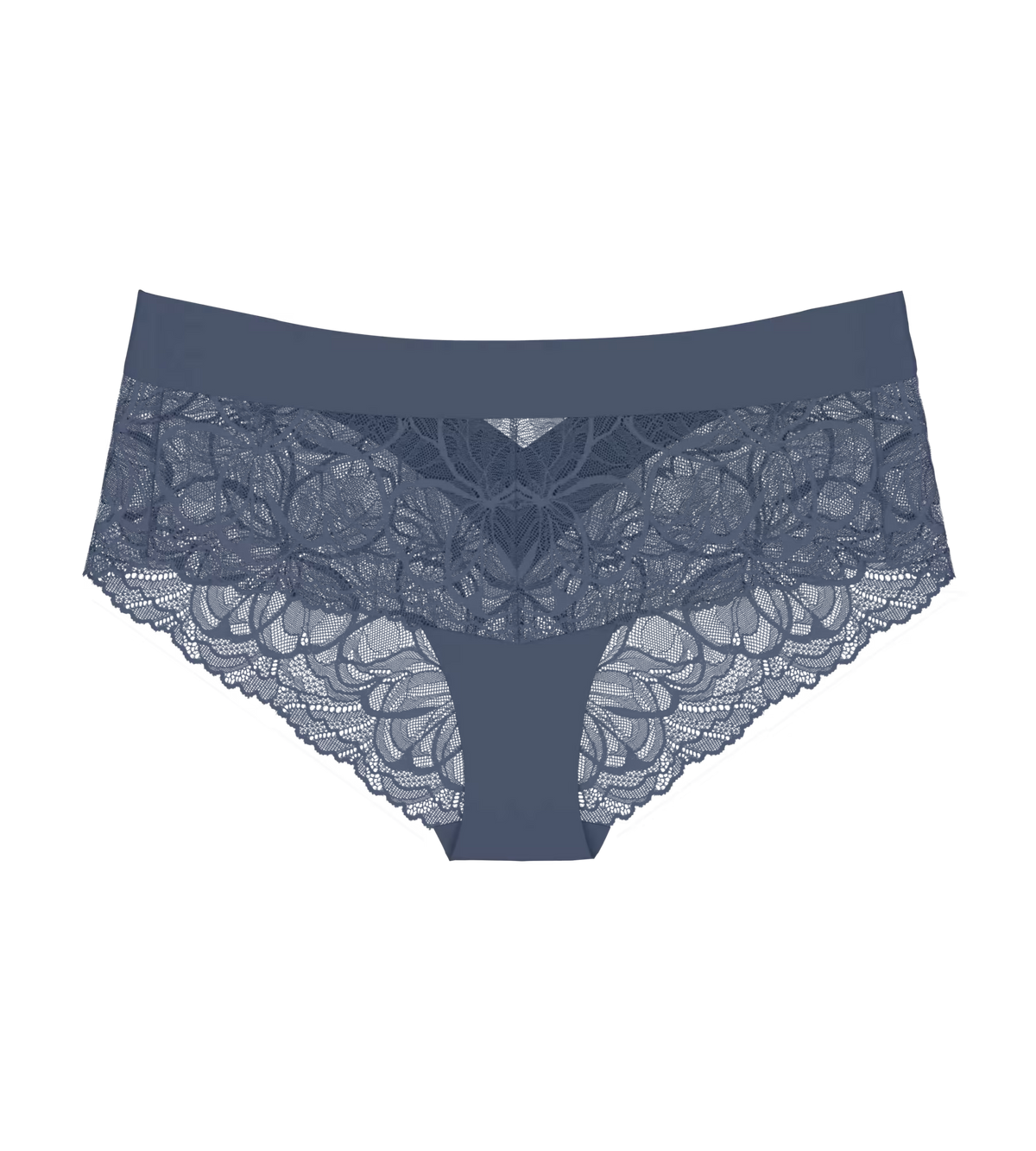 Triumph Body Make-Up Illusion Lace 787 hipster til kvinder i blå, set forfra på hvid baggrund.
