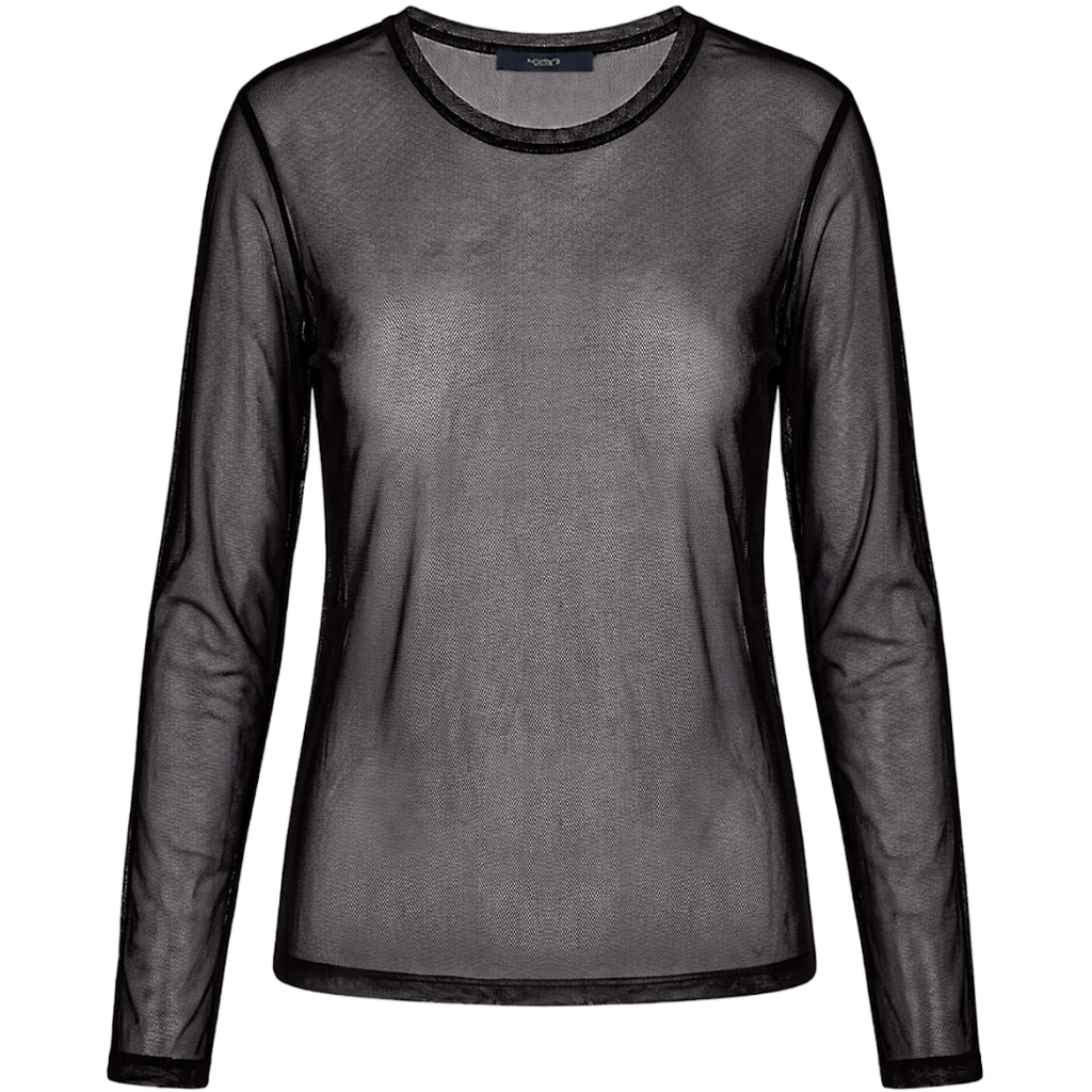Sort langærmet bluse med rund hals i gennemsigtigt netstof, 156425 Luxzuz – Segberg Sort.