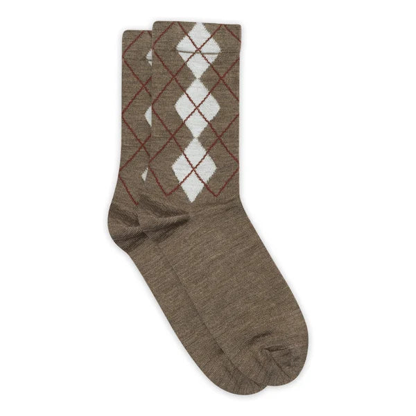 Brown 156430 | MP Denmark – Heidi Brun-mønstrede sokker med et hvidt og rødbrunt argylemønster på manchetterne.