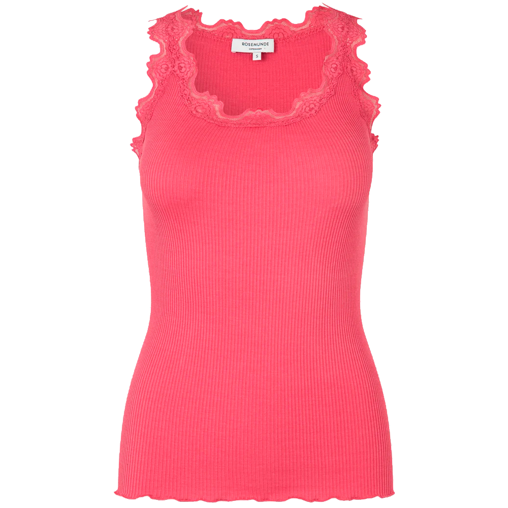 Coral rød Rosemunde top set forfra