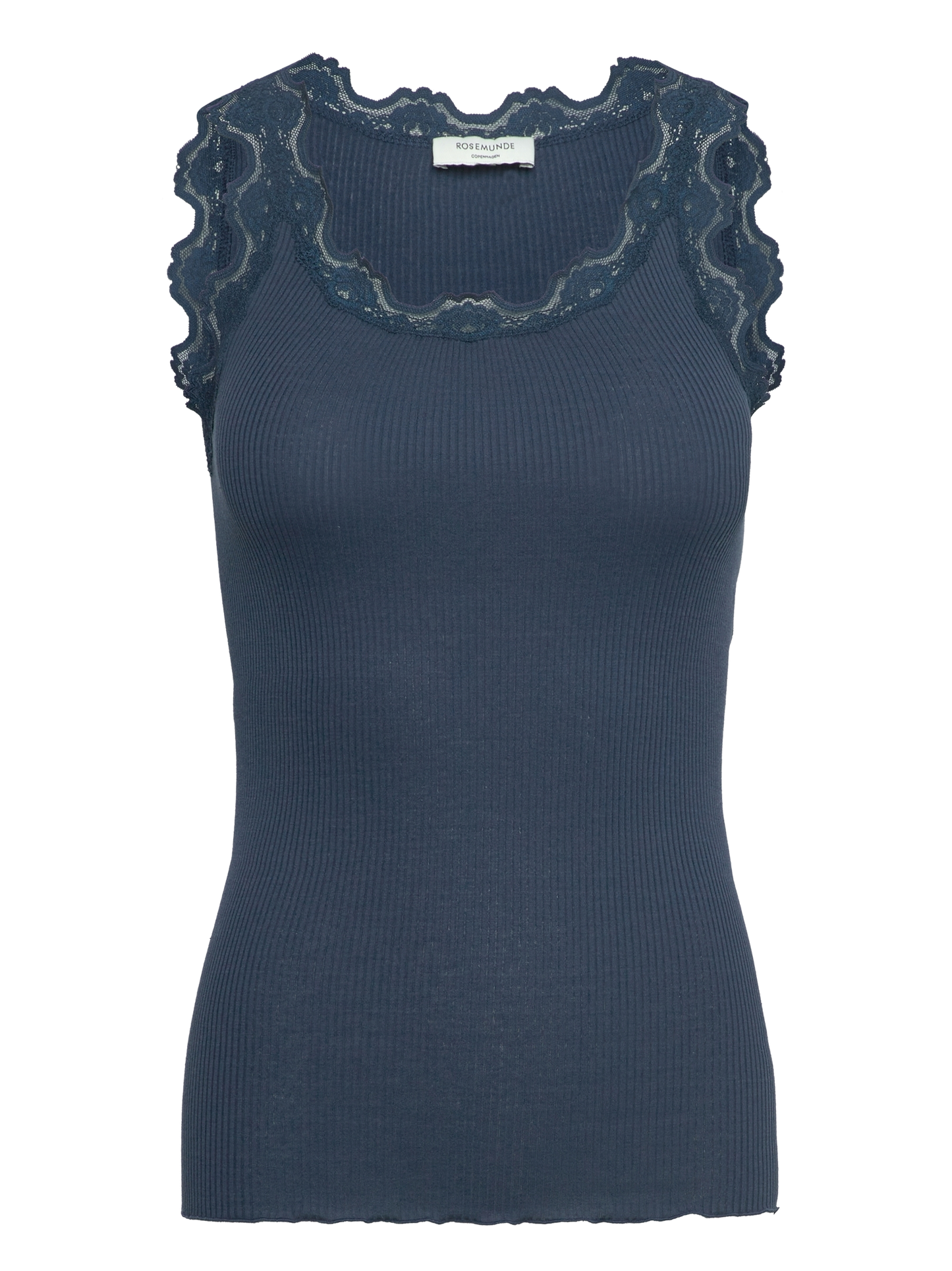 Petroleumsfarvet Rosemunde top med blondekant