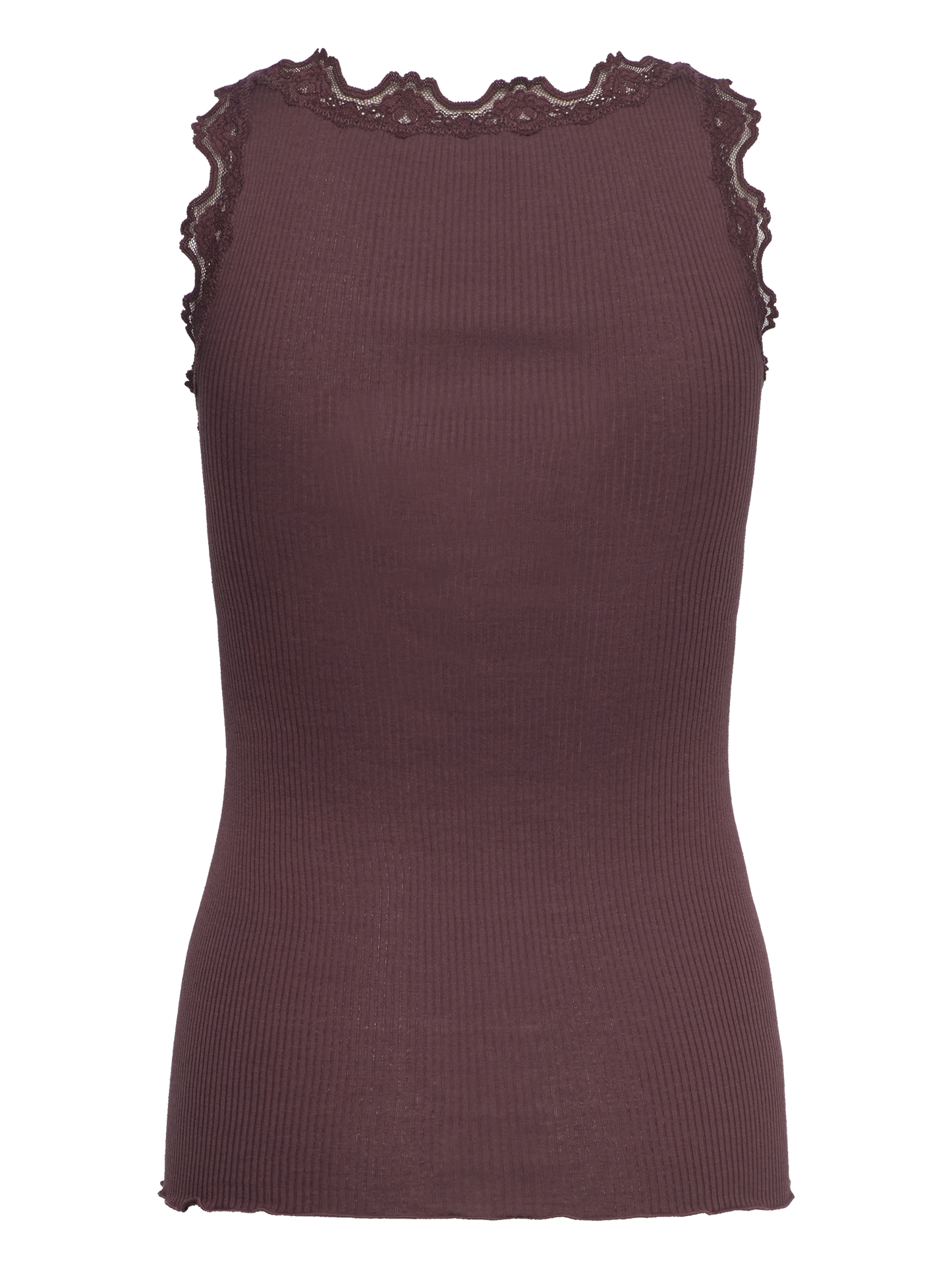 Rosemunde top i bordeaux rib set bagfra