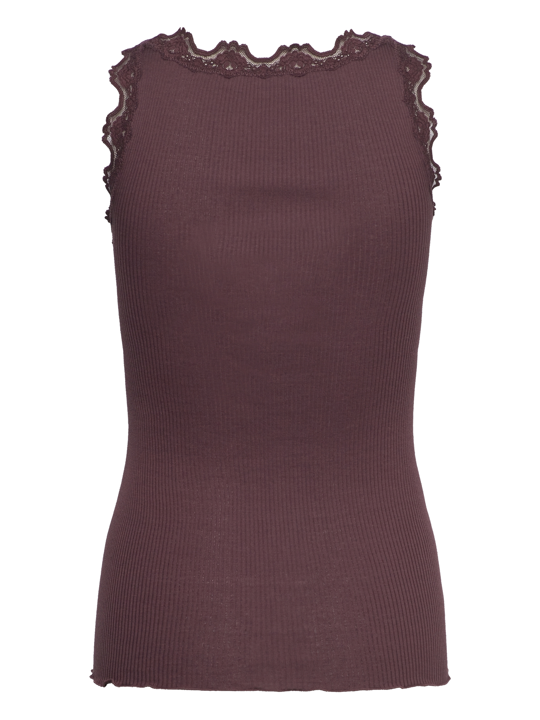Rosemunde top i bordeaux rib set bagfra