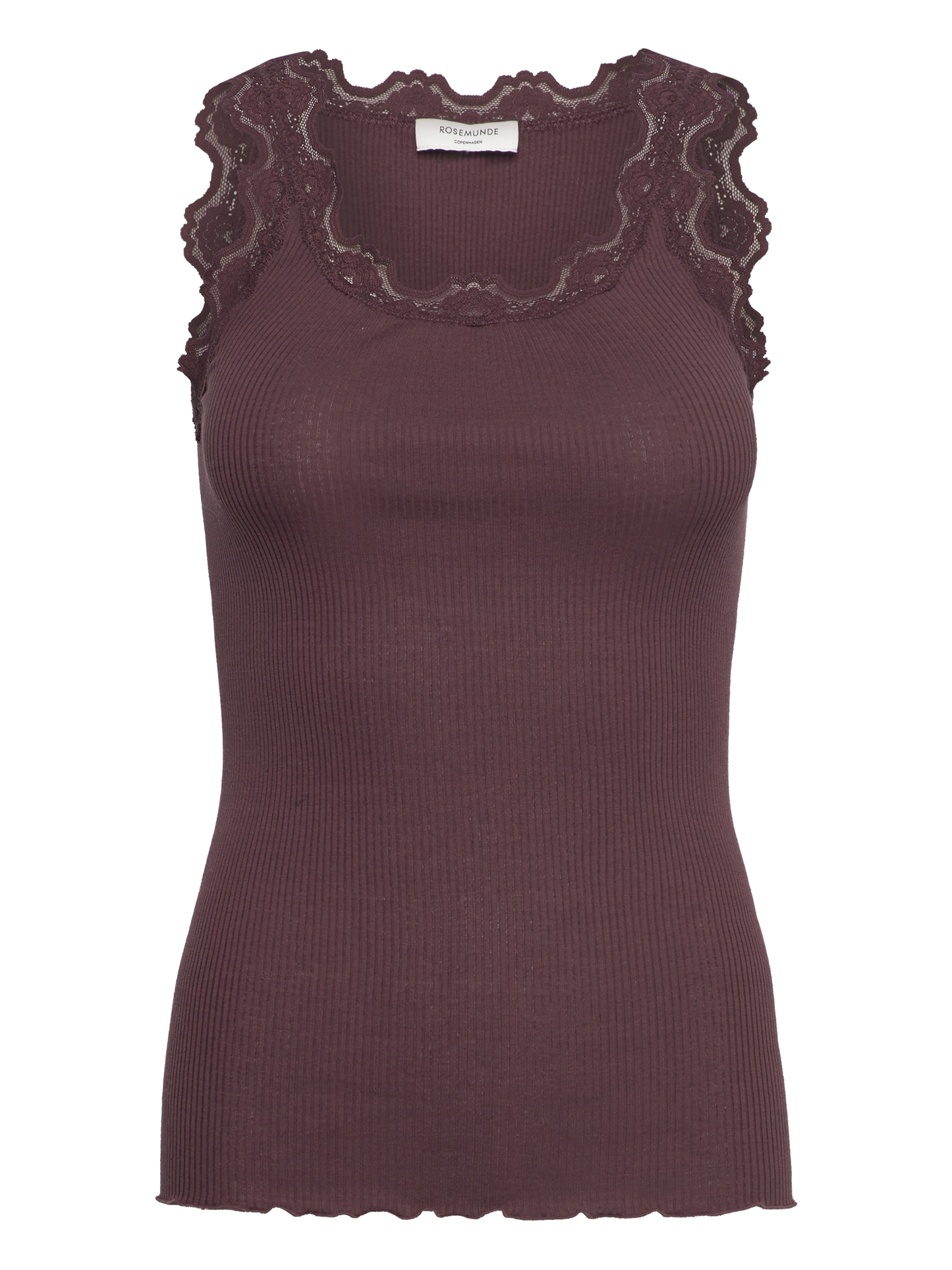 Bordeaux Rosemunde top i rib med blonder