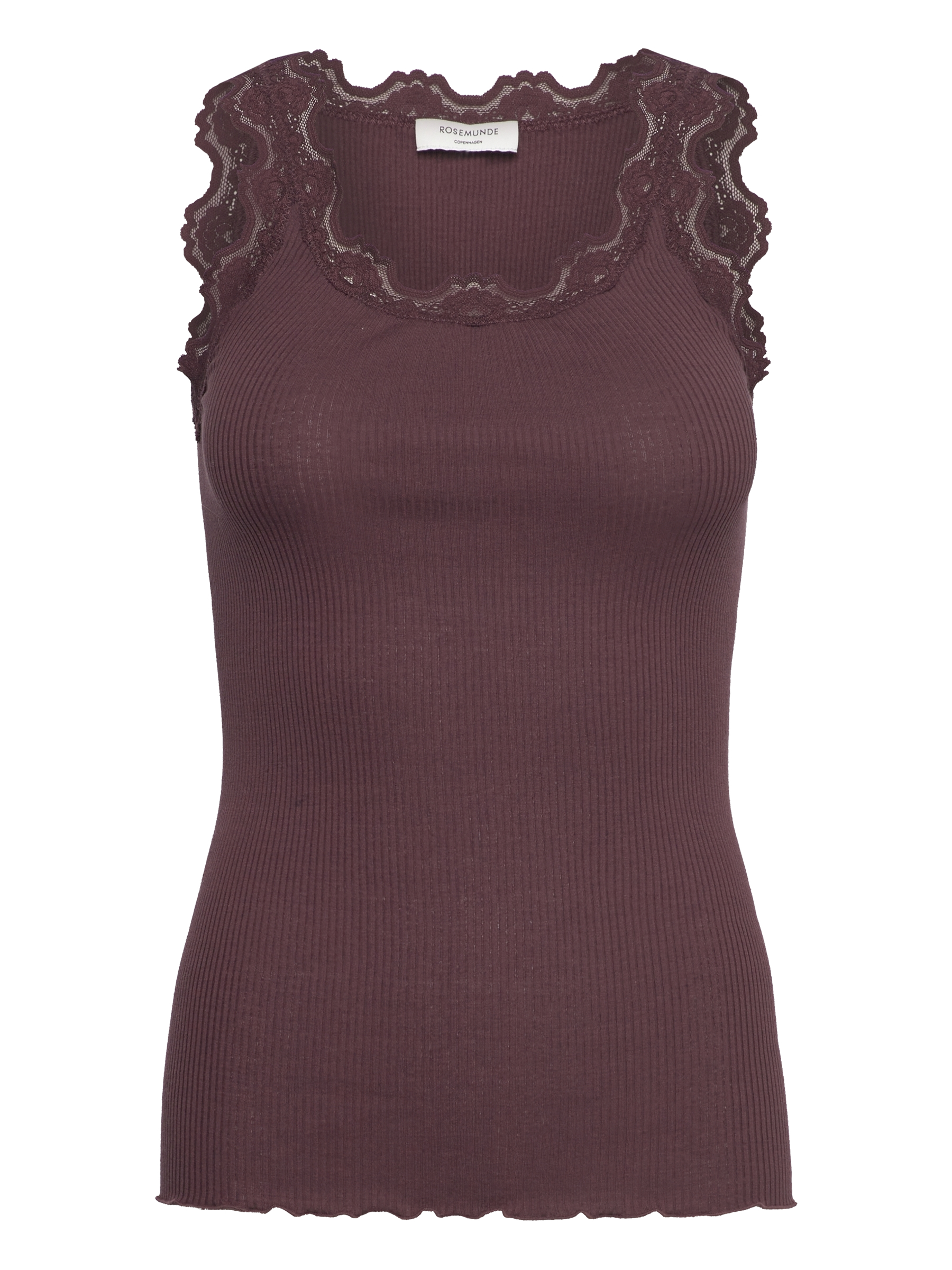 Bordeaux Rosemunde top i rib med blonder