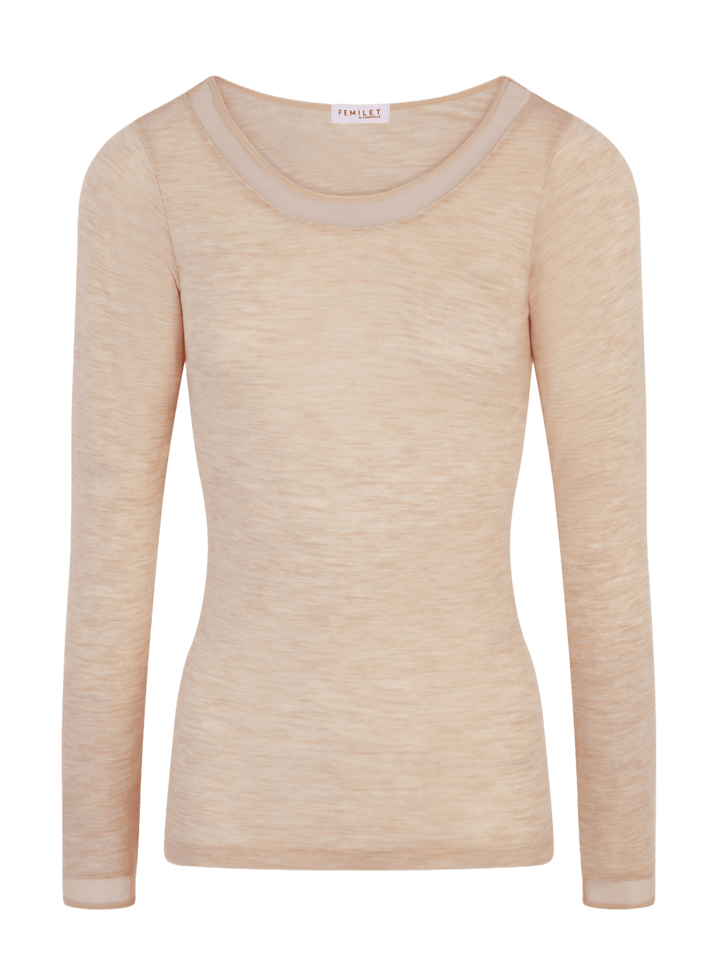 Beige uldbluse med lange ærmer med meshkant