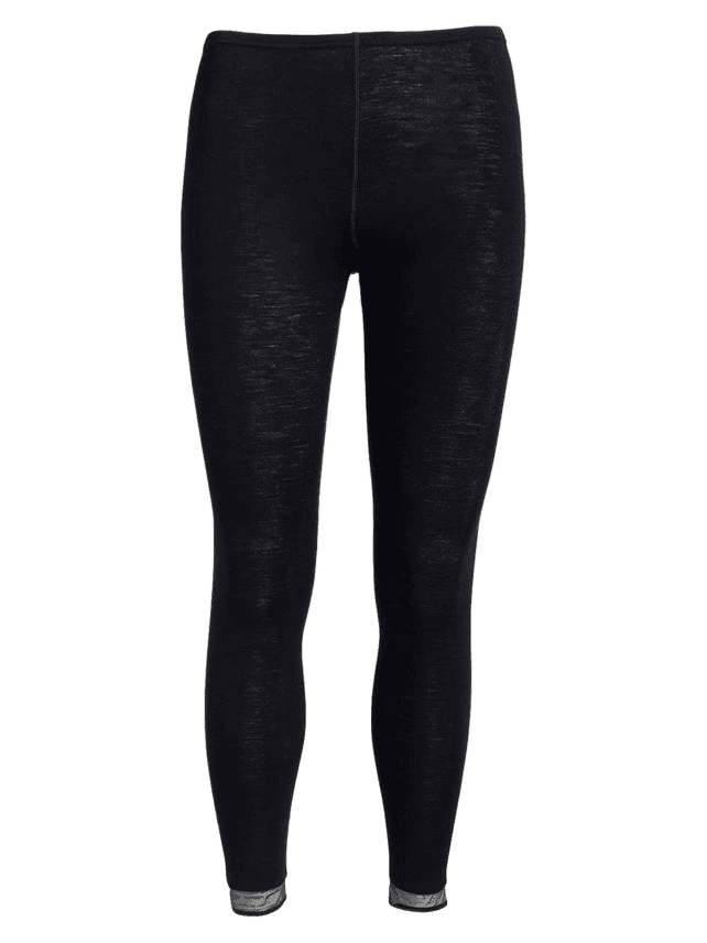 Sorte uldleggings med meshkant ved anklerne