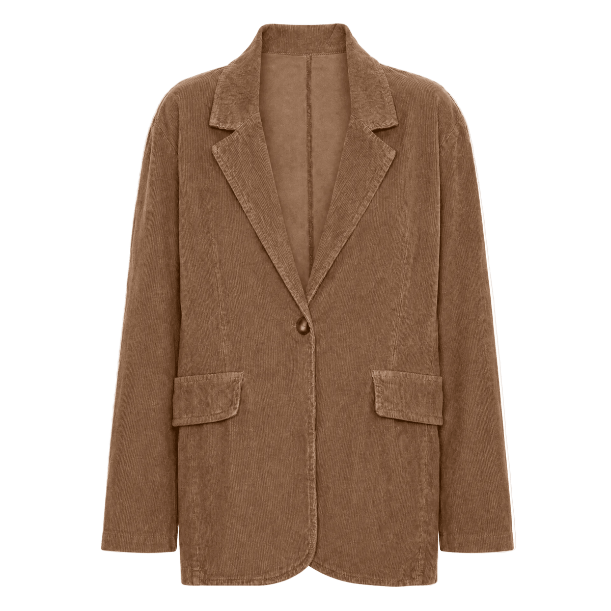 Lysbrun Amaze Cph – Patricia Lysebrun-blazer i fløjl med skrå revers, én knap og to lommer med klap.
