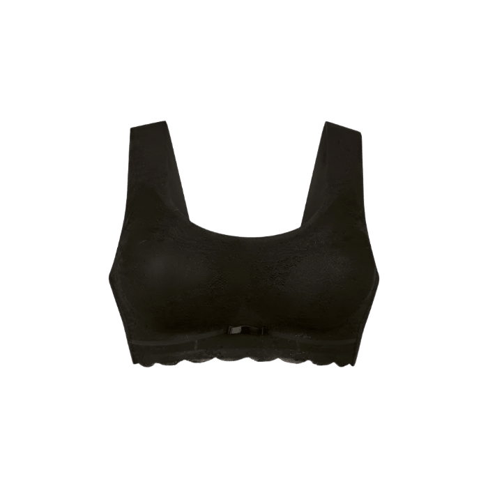 Anita 149994 Essential Lace Sort bralette: sort blonder, lyst mønster, brede stropper, bølget kant på hvid baggrund.