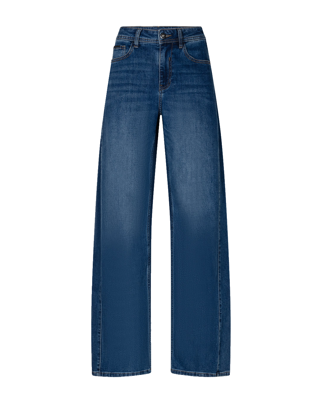 Red Button Claudette L-31 Denim: jeans med høj talje, brede ben og fem lommer samt knaplukning foran i mørk denim.