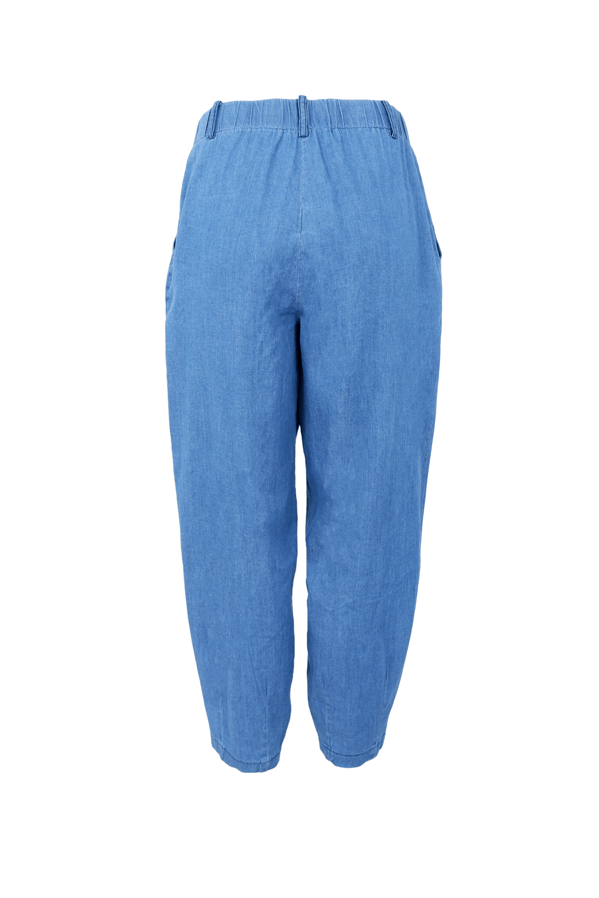 Bagfra set billede af sorte Hermione-jeans, løs pasform med elastik i taljen og sidelommer på ensfarvet baggrund.