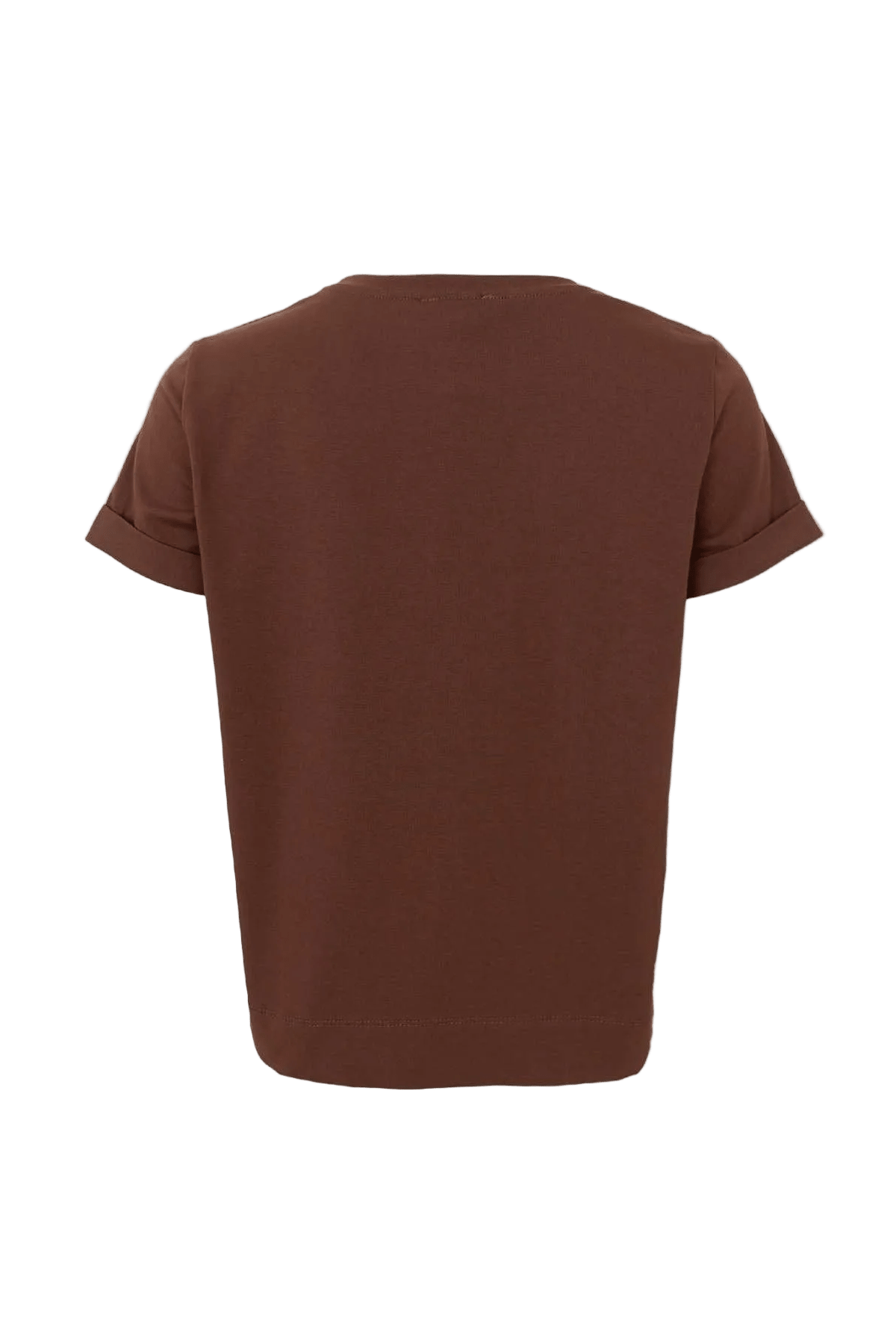 Sort farve 155530 May Kaffe-T-shirt i sort, kortærmet, vist set bagfra på en hvid baggrund.