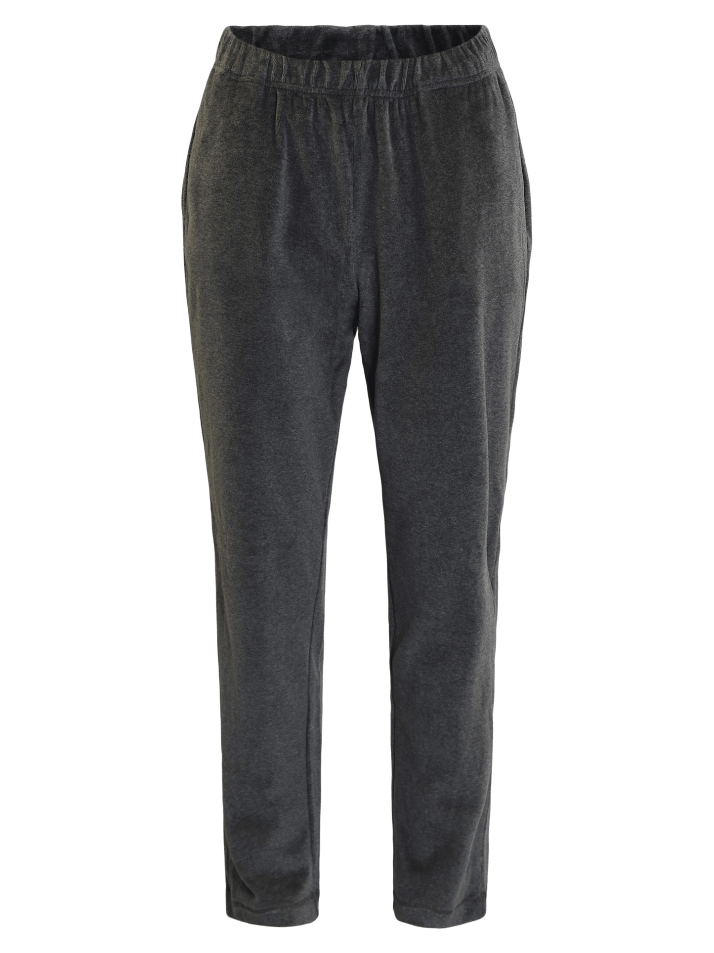 Brandtex 149885 mørkegrå velourbukser med elastisk talje og sidelommer.