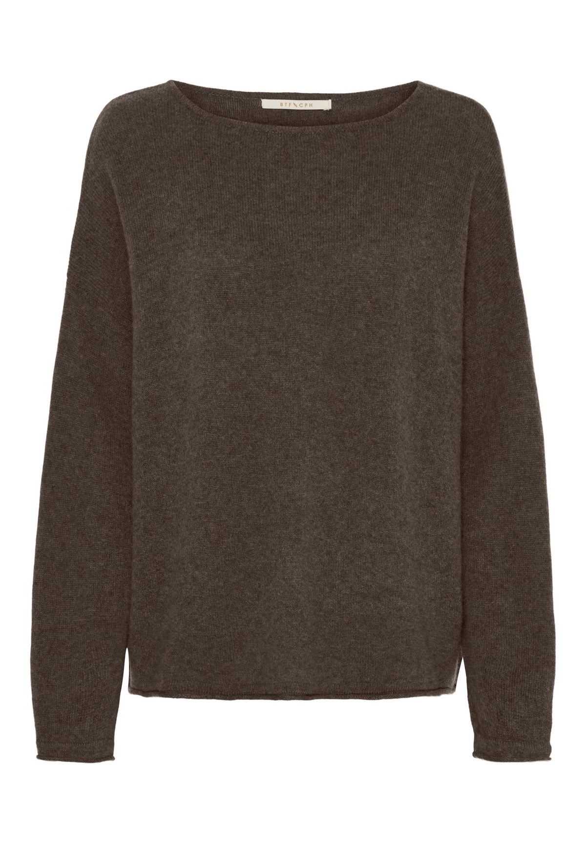 Mørkebrun langærmet 156458 | BTF CPH - BTFMira Pure Cashmere Mørkebrun striktrøje med bådudskæring.