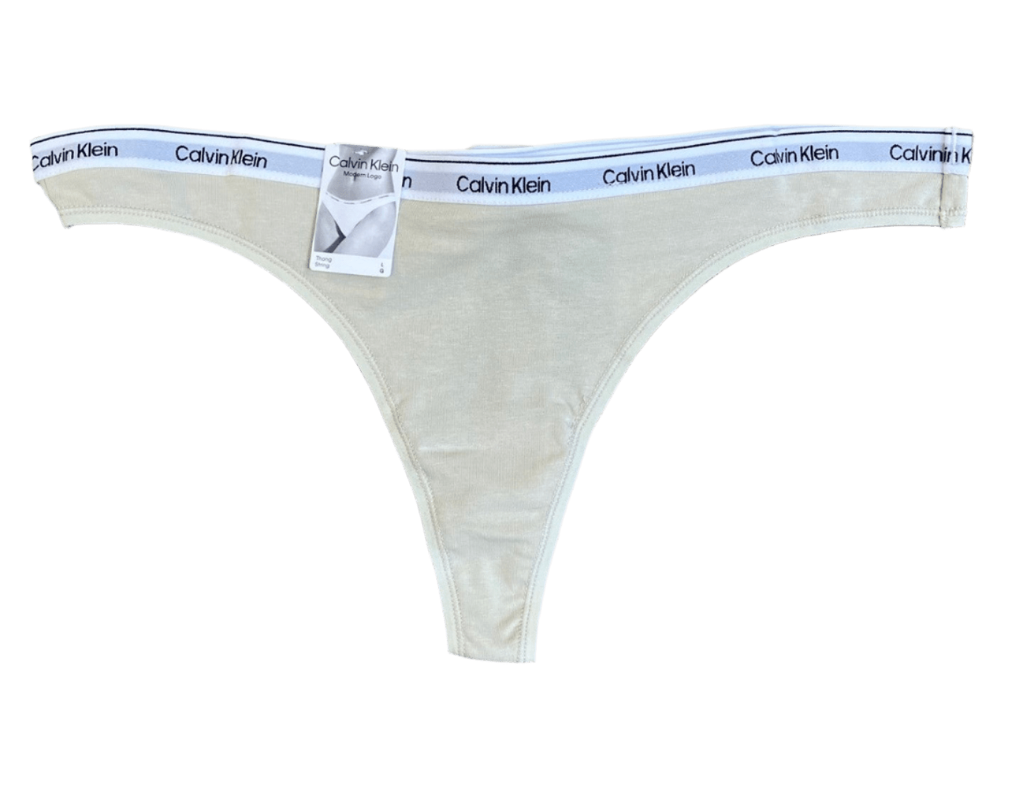 Beige Calvin Klein-G-streng med klassisk elastikkant og logo fra kollektionen 3 FOR 399,-.