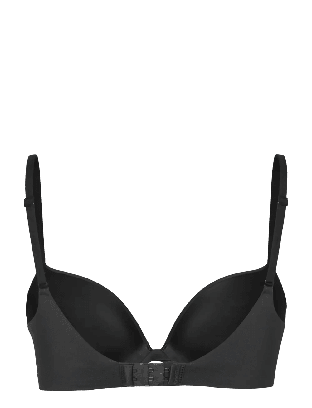 Calvin Klein Basic 2025 sort push-up-bh med justerbare stropper og lukning foran, vist på hvid baggrund.