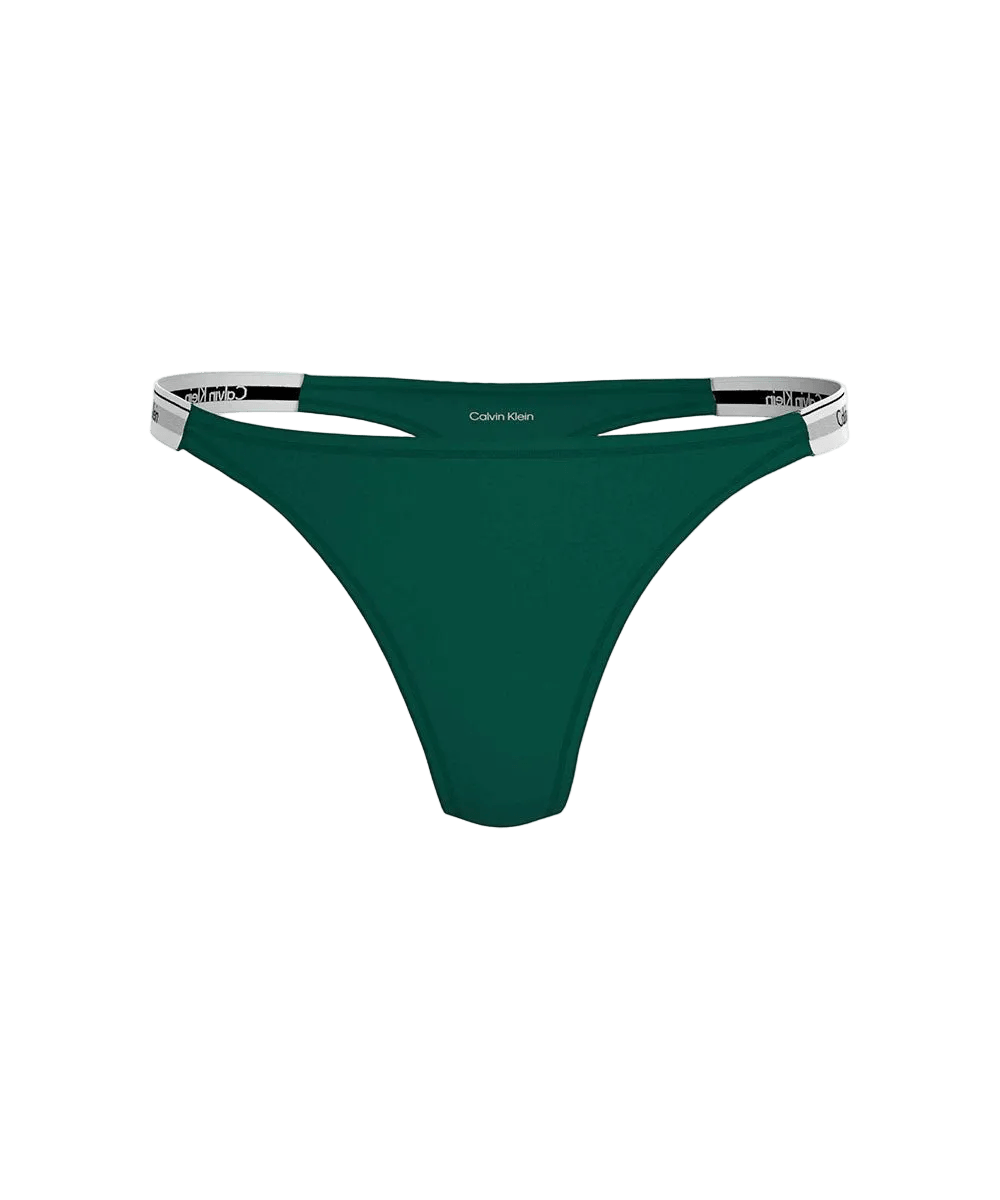Mørkegrøn Calvin Klein-g-streng, høj benudskæring, hvidt logo-bælte. 151922 | Calvin Klein – 3 FOR 399,-.