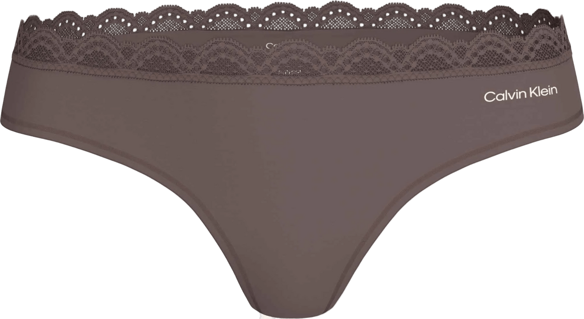Calvin Klein – QD5270 Gråt undertøj i bikini-stil med en bølget blondekant i taljen.