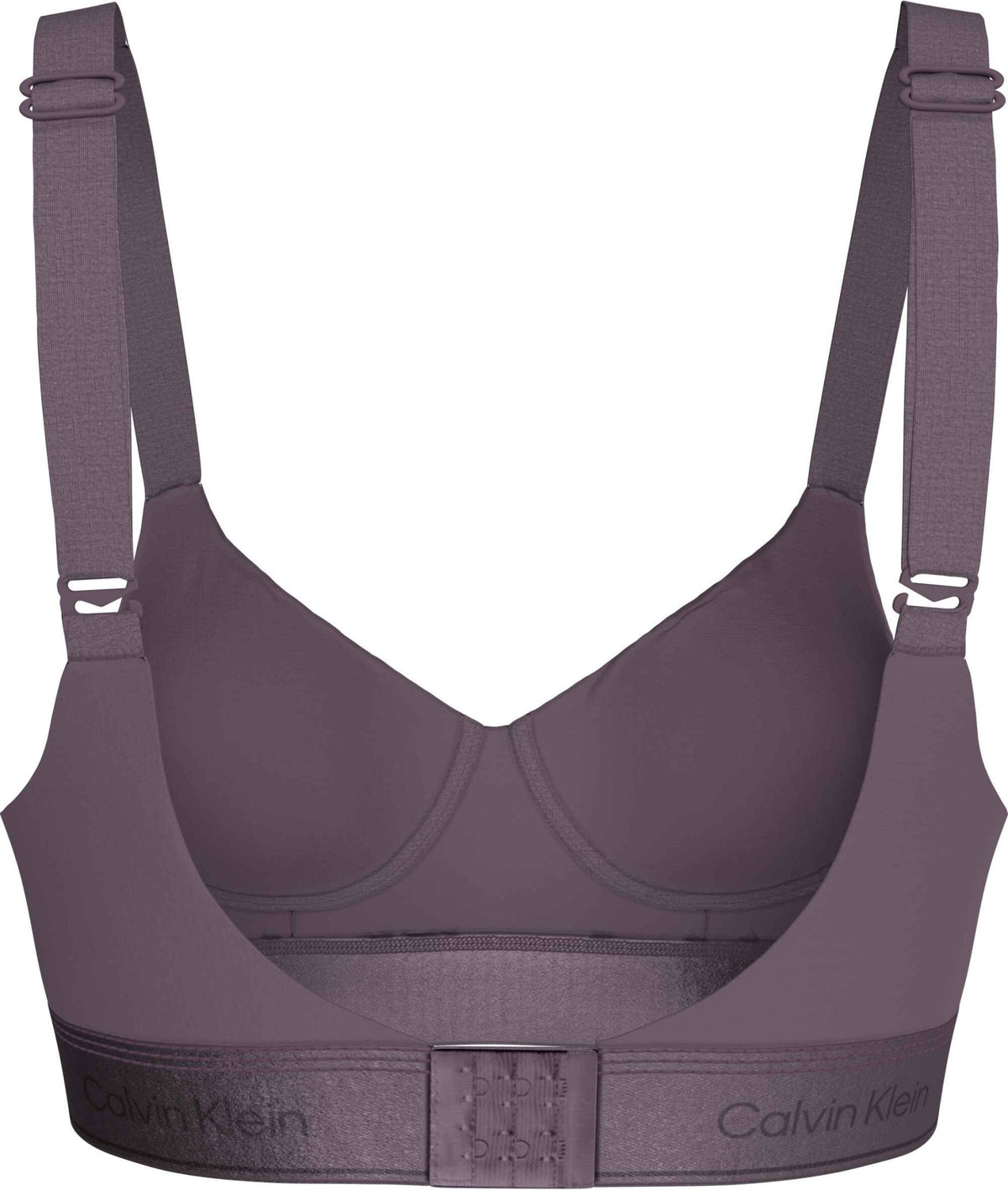 Mørk lilla trådløs BH fra Calvin Klein, model QF8870, med justerbare stropper og hægte- og øje-lukning foran.