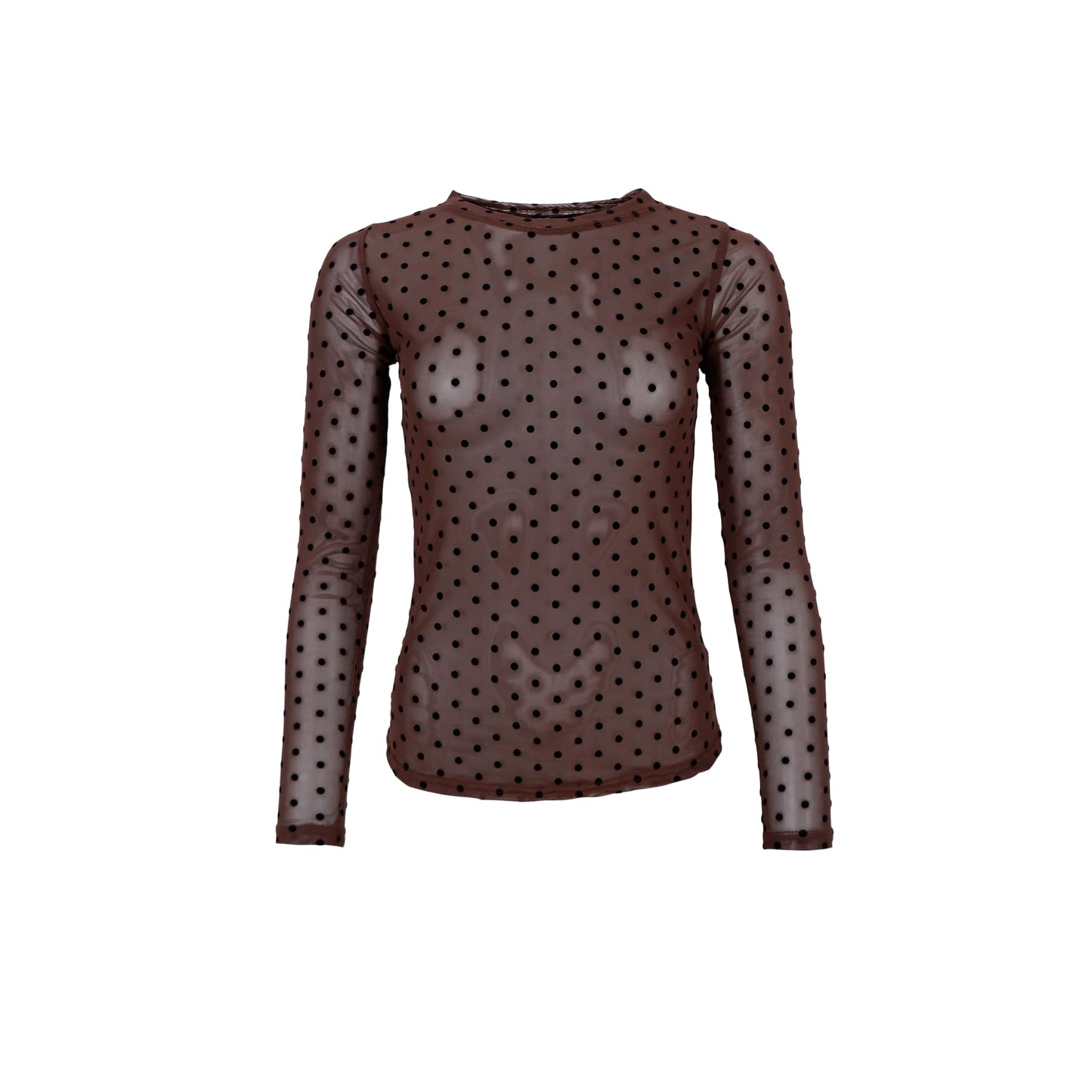 Mørkebrun mesh bluse med prikker fra Black Colour