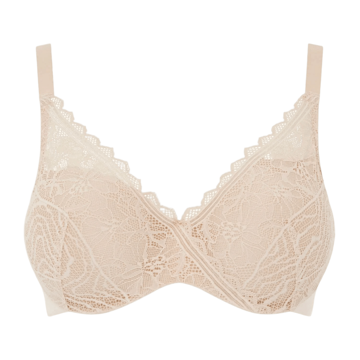 Chantelle EasyFeel Floral Touch Golden Beige Hud-bh med bøjle, blonder, bølget kant og justerbare stropper.