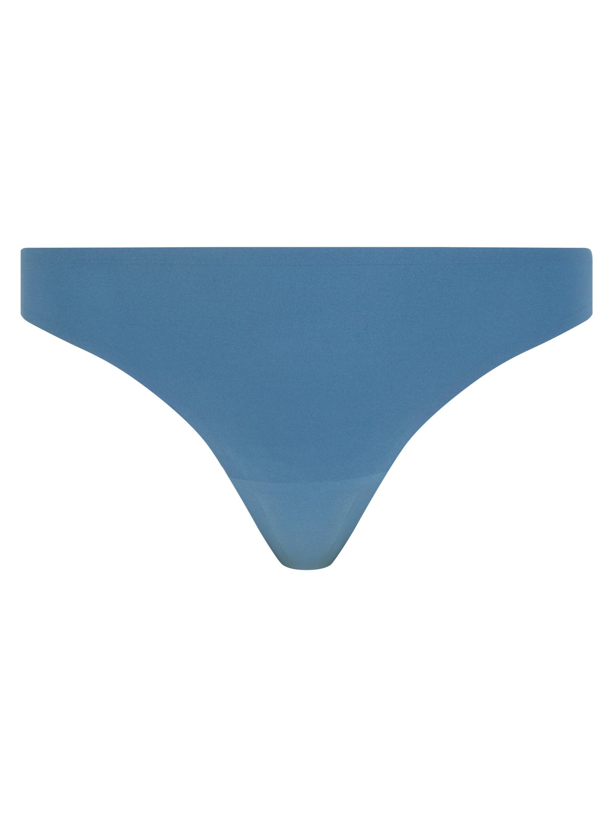 Chantelle Seamless Blå G-streng, lagt fladt, set forfra, fremstillet af strækbart materiale.