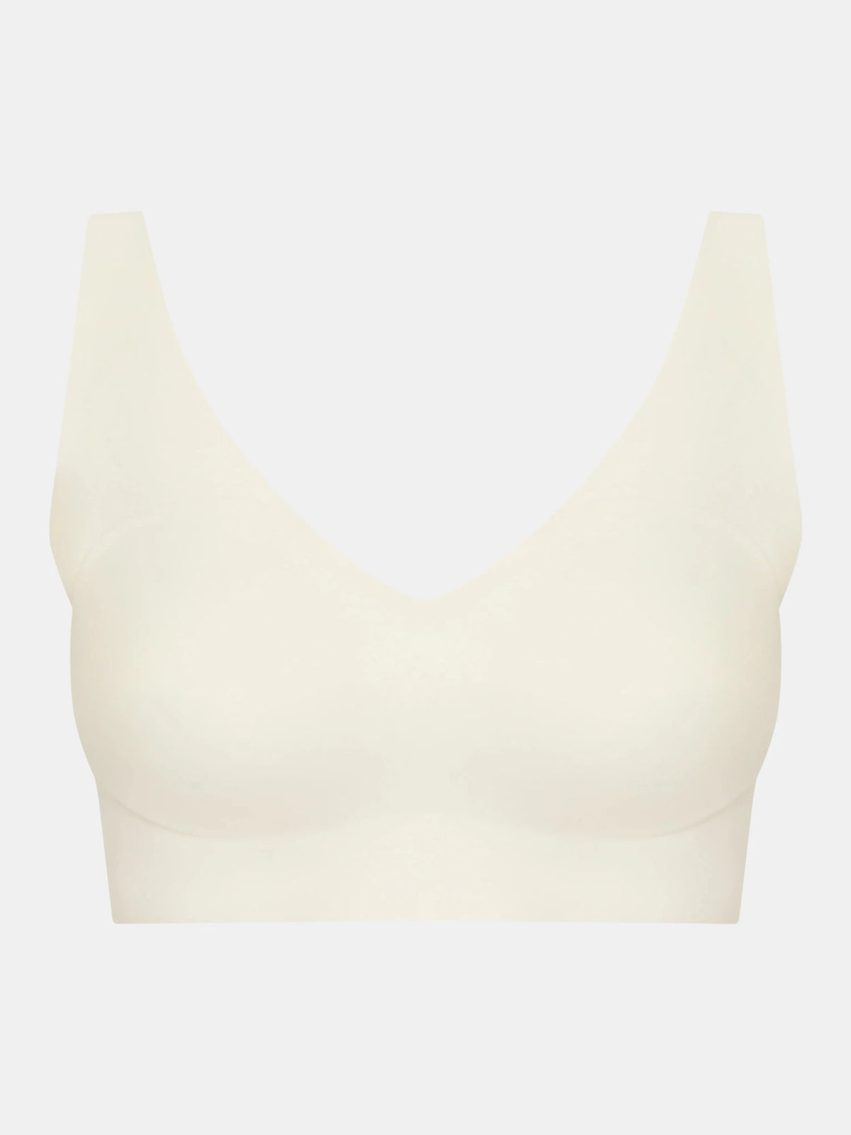 Chantelle Seamless 155792 blød elastisk bh uden bøjler i offwhite med brede stropper, V-udskæring og glatte, formstøbte skåle