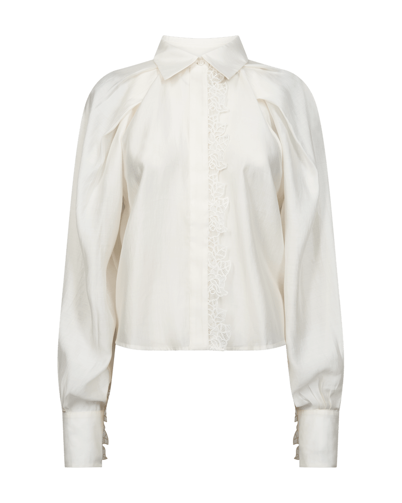Off-white 156026 Copenhagen Muse CMMolly lyocell-skjorte med lange ærmer, knaplukning foran og fin blondekant.