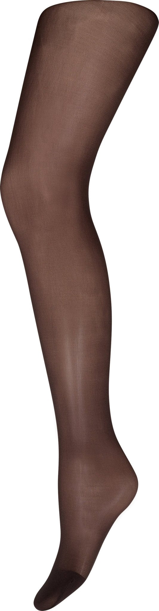 Decoy Perfect Fit 30 den brune strømpebukser vises på et mannequinben foran en hvid baggrund.