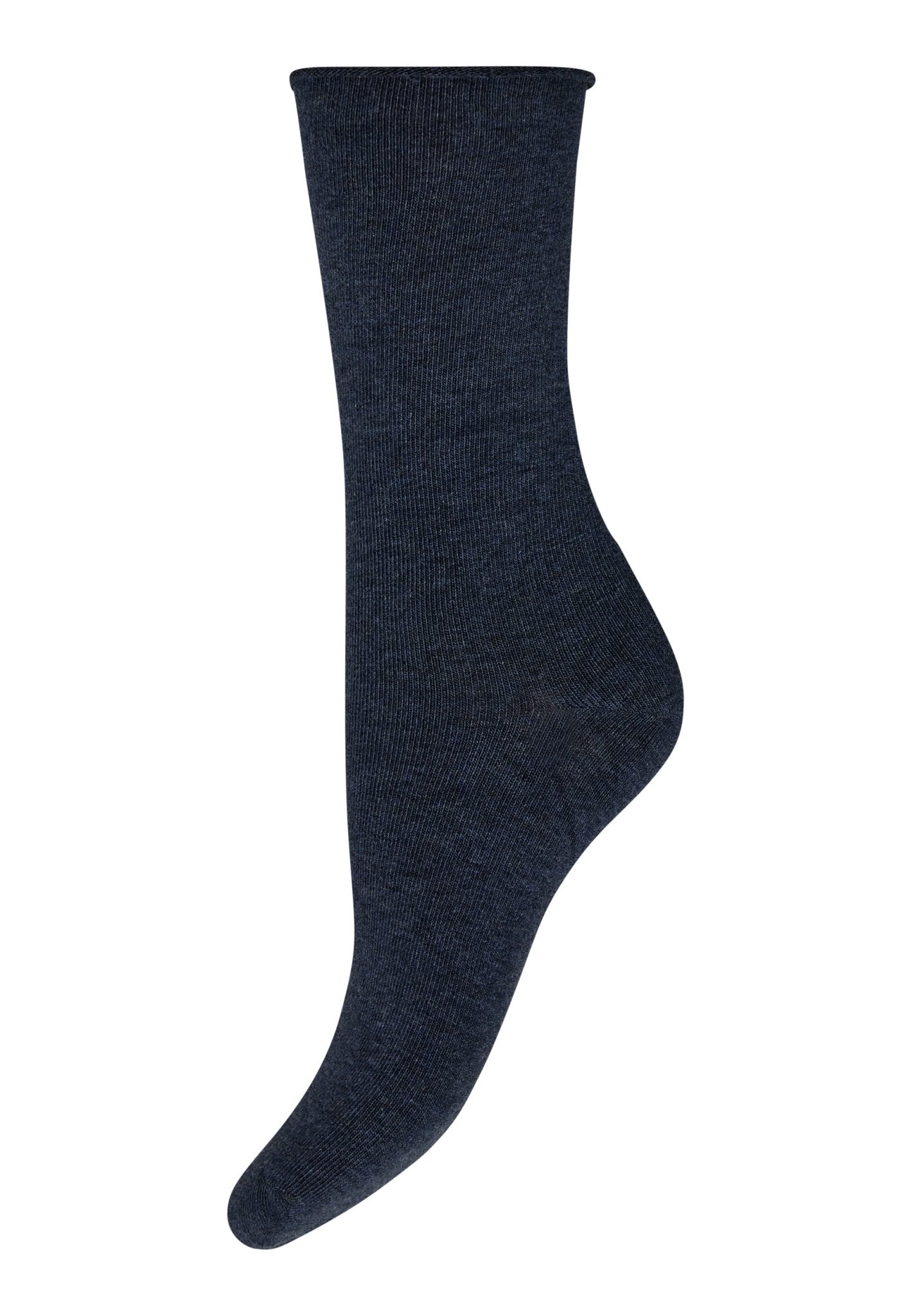En enkelt Decoy Fine Knit Cotton Blå ankelstrømpe vist på en frisk hvid baggrund.