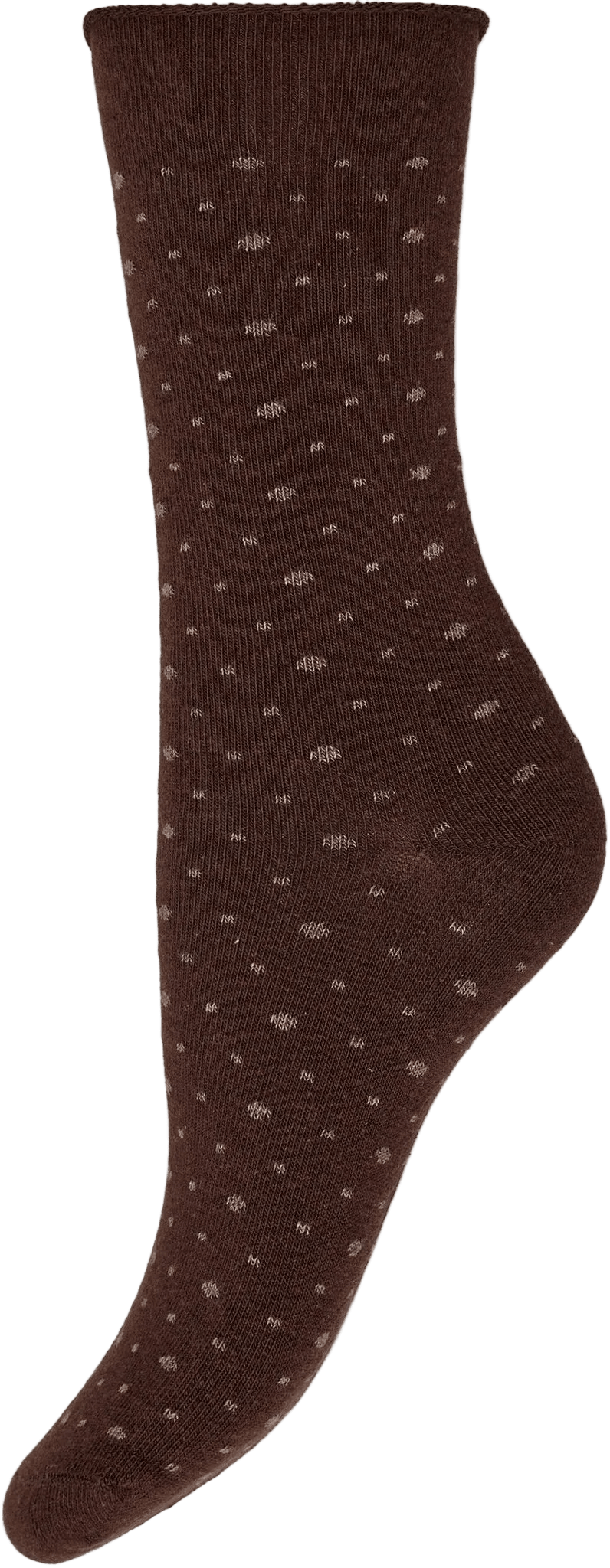Decoy 155927 Ankel Sock Fine i mørkebrun med små hvide prikker, vist på en ensfarvet hvid baggrund.