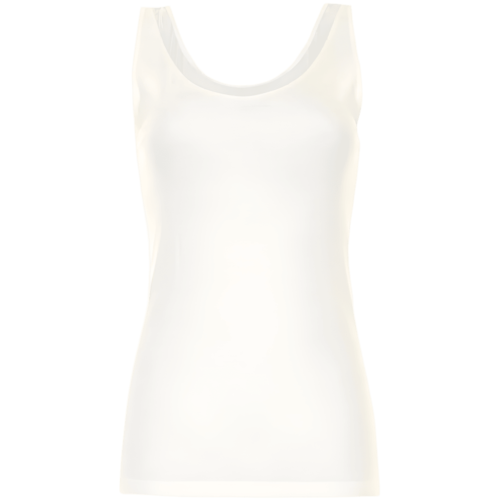FEMILET Juliana Off-white tanktop, ærmeløs med rund halsudskæring, i temperaturregulerende uldstof.