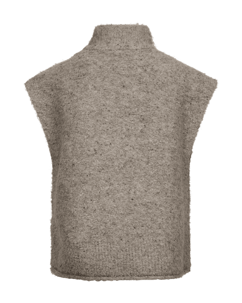 Sweatervest i ørkenfarvet taupe-melange med høj hals, 156001 | Freequent - FQGrsnemes Lysebrun.