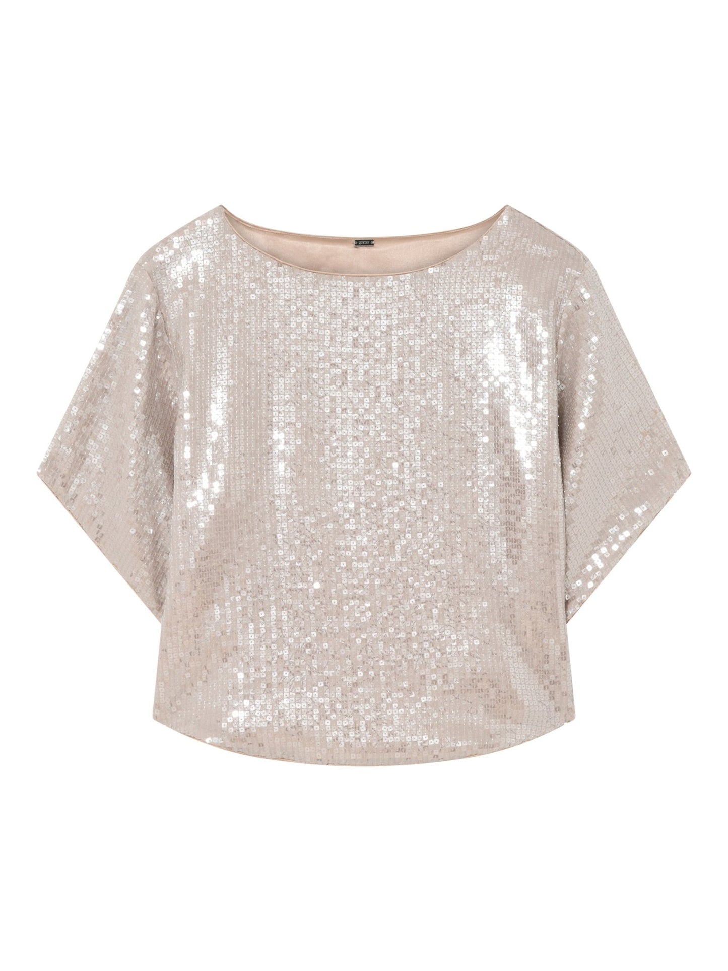 Gustav Selvi Sand-bluse i løs pasform med pailletter og bådudskæring – en perfekt, chic festbluse.