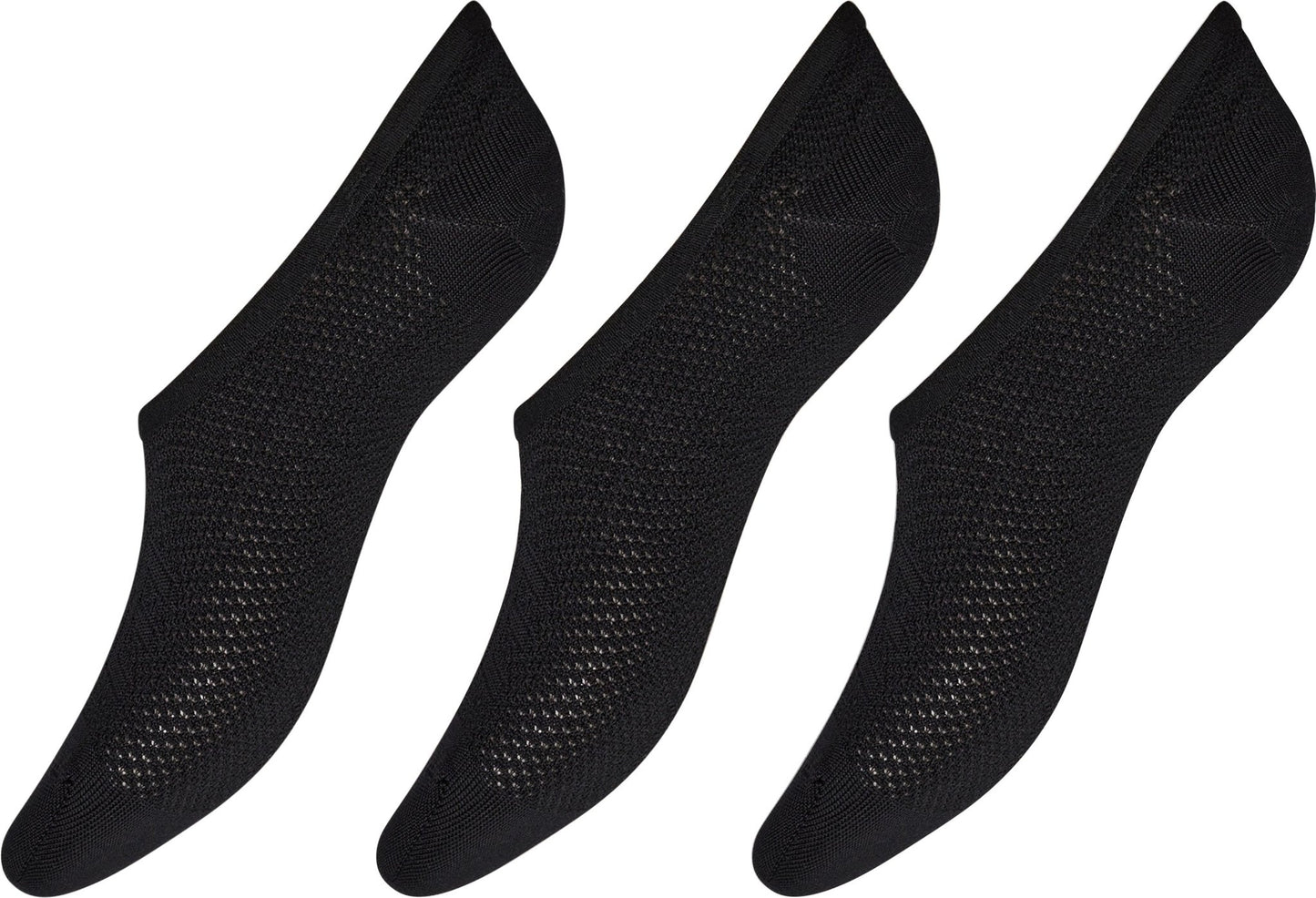 Tre par HYPE THE DETAIL Footie 3-Pack Sort er placeret diagonalt på en hvid baggrund.