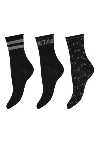 153142 | HYPE THE DETAIL - Socks 3 Pack Sort mønstret