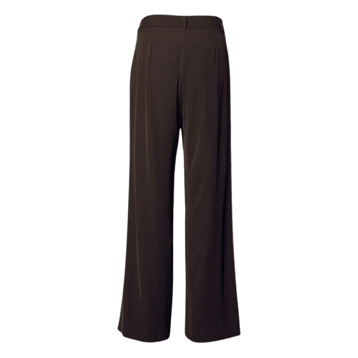 Imperial 149130 Slankebuks Mørkebrun: bukser med brede ben og høj talje i et let, faldende stof med læg og bæltestropper.
