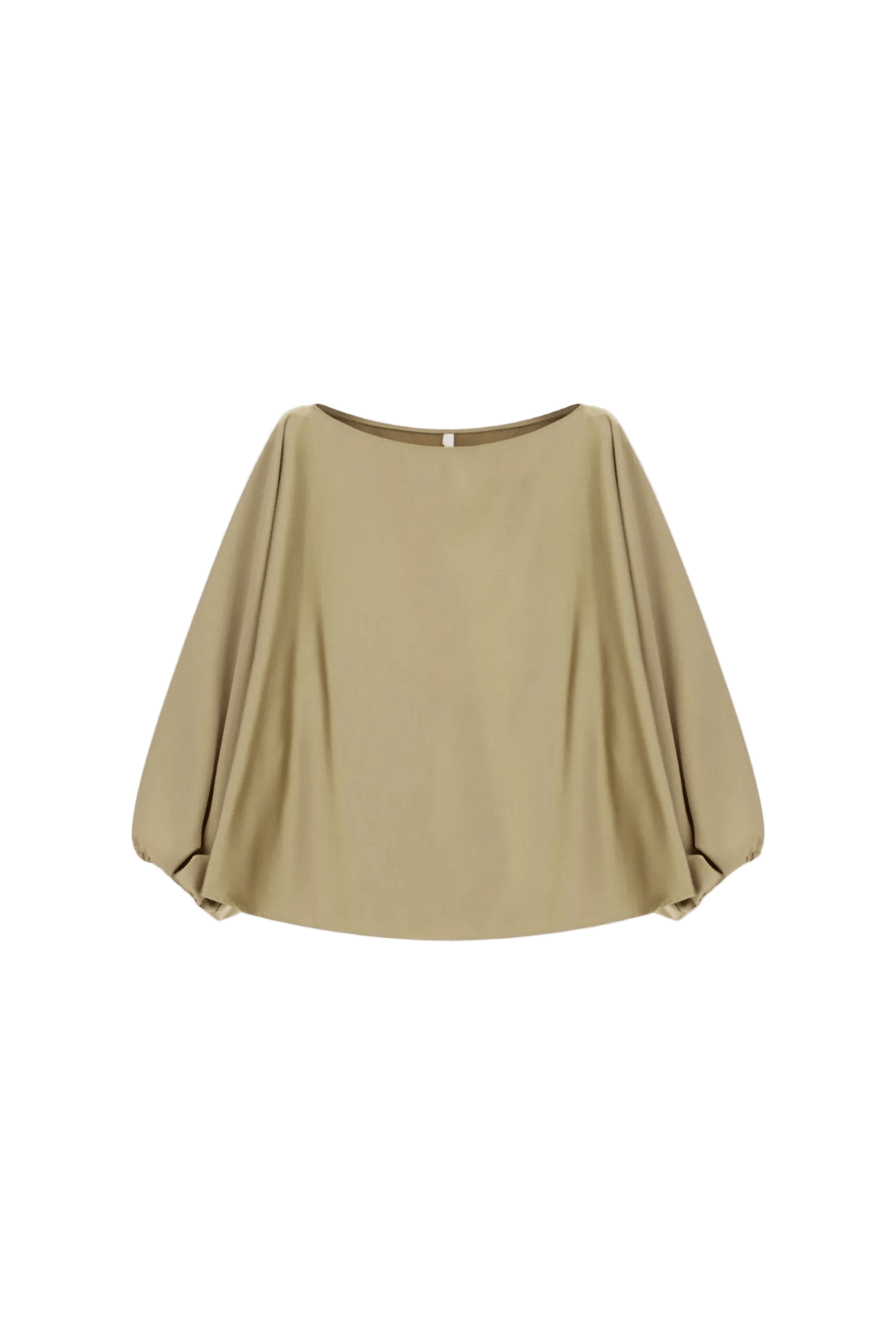 Imperial – Tam7mba beige bluse til kvinder, flagermusærmer, løs, kasseformet pasform, vist på hvid baggrund.