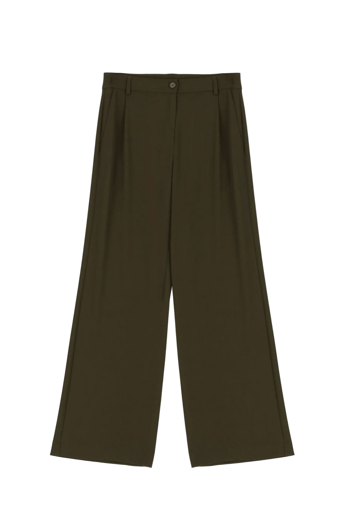 Imperial – Slankebuks Army grøn i en model med høj talje og brede ben, knaplukning og læg foran.