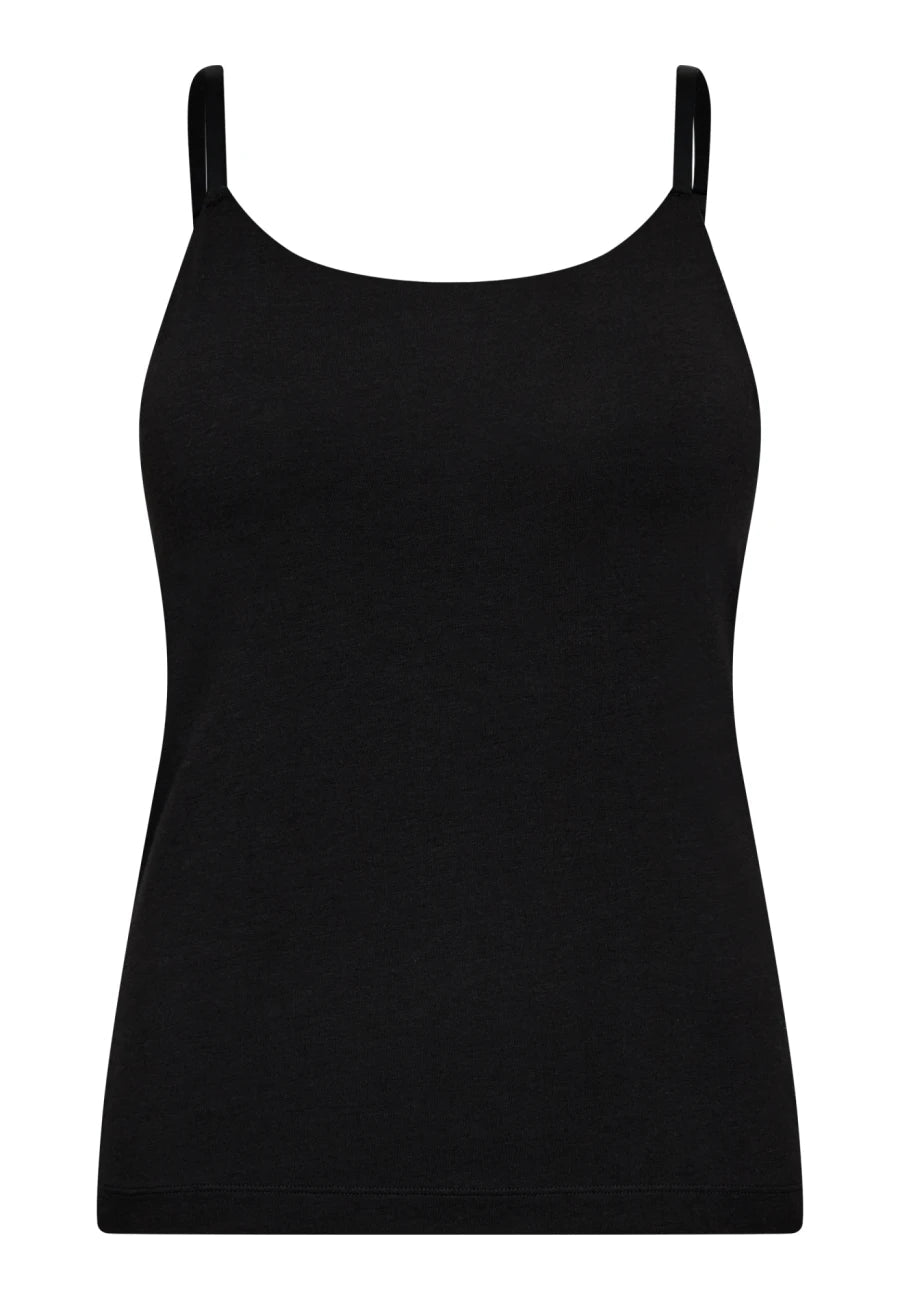 JBS of Denmark DK Top Sort: sort camisole i økologisk bomuld, vist på hvid baggrund.