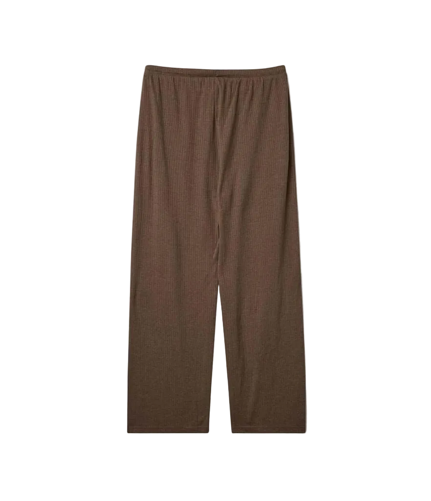 Kopenhaken Soft Brun bukser med lige ben og elastisk talje, vist fladt på hvid baggrund; vare nr. 155685.