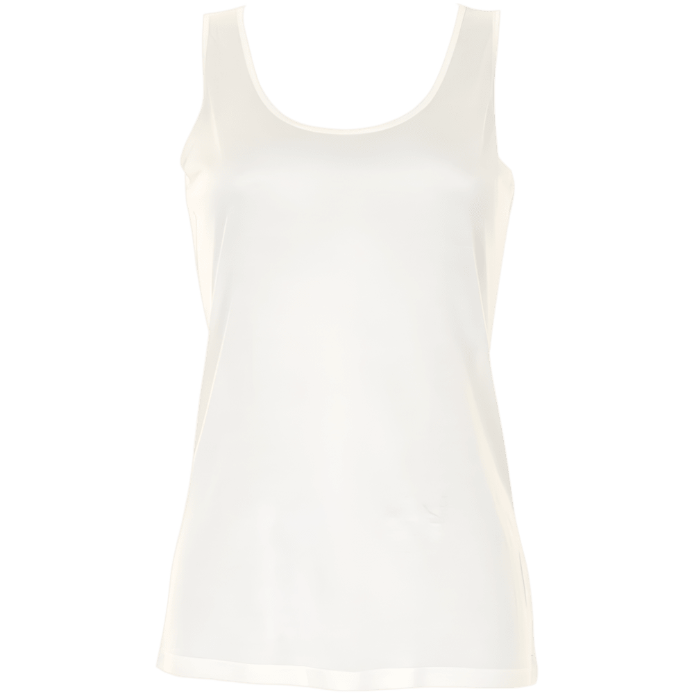 Lady Avenue 114353 Chemise i ren silke, off-white, ærmeløs med rund halsudskæring, på ensfarvet hvid baggrund.