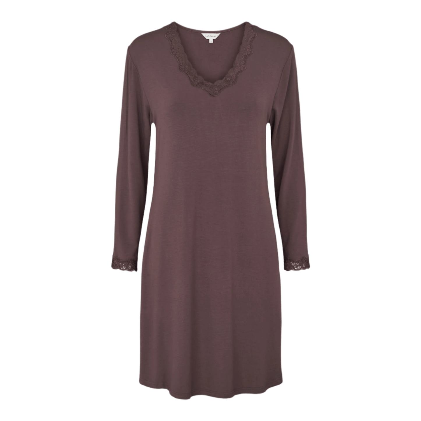 Lady Avenue Bamboo-nattkjole 149308: mørkebrun, lange ærmer med blondedetaljer – perfekt til stilfuld afslapning.