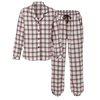 Lady Avenue – Pyjamas: Lyserød mønstret pyjamas i bambusflannel med en overdel, der knappes foran, og matchende lyserøde lounge-bukser i mørkt ternet mønster.