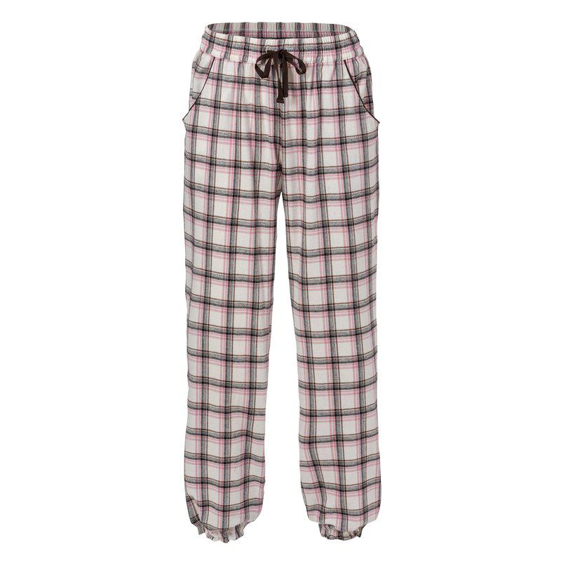 Lady Avenue – Pyjamas: Pyjamasbukser i bambusflannel med mønster i lyserødt, sort og hvidt ternet stof og snøre i taljen.