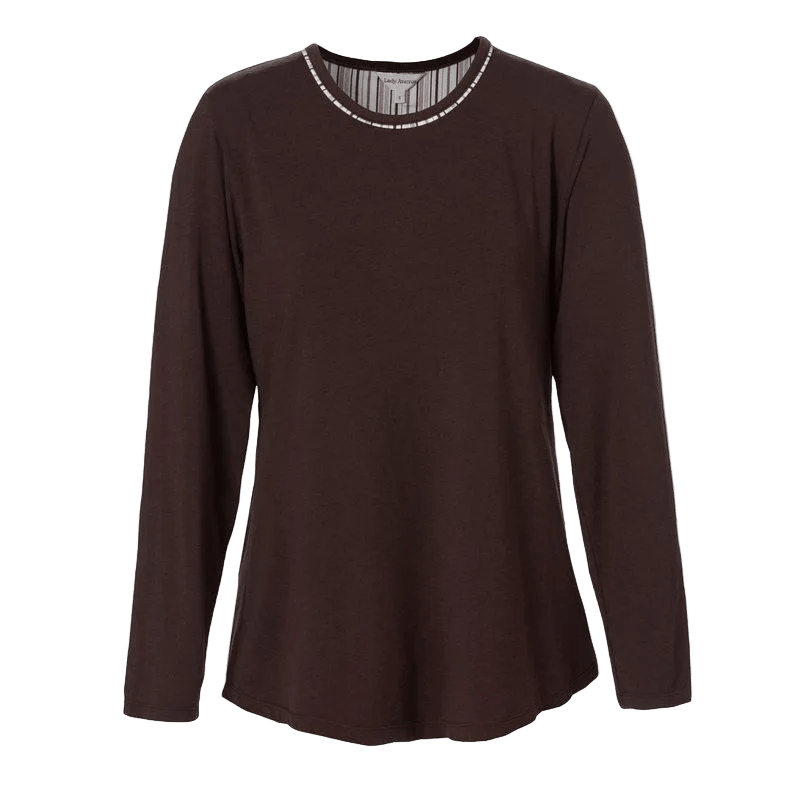 Brun langærmet 156384 | Lady Avenue – Pyjamas: Brun mønstret skjorte med rund halsudskæring og tynd stribet kant.