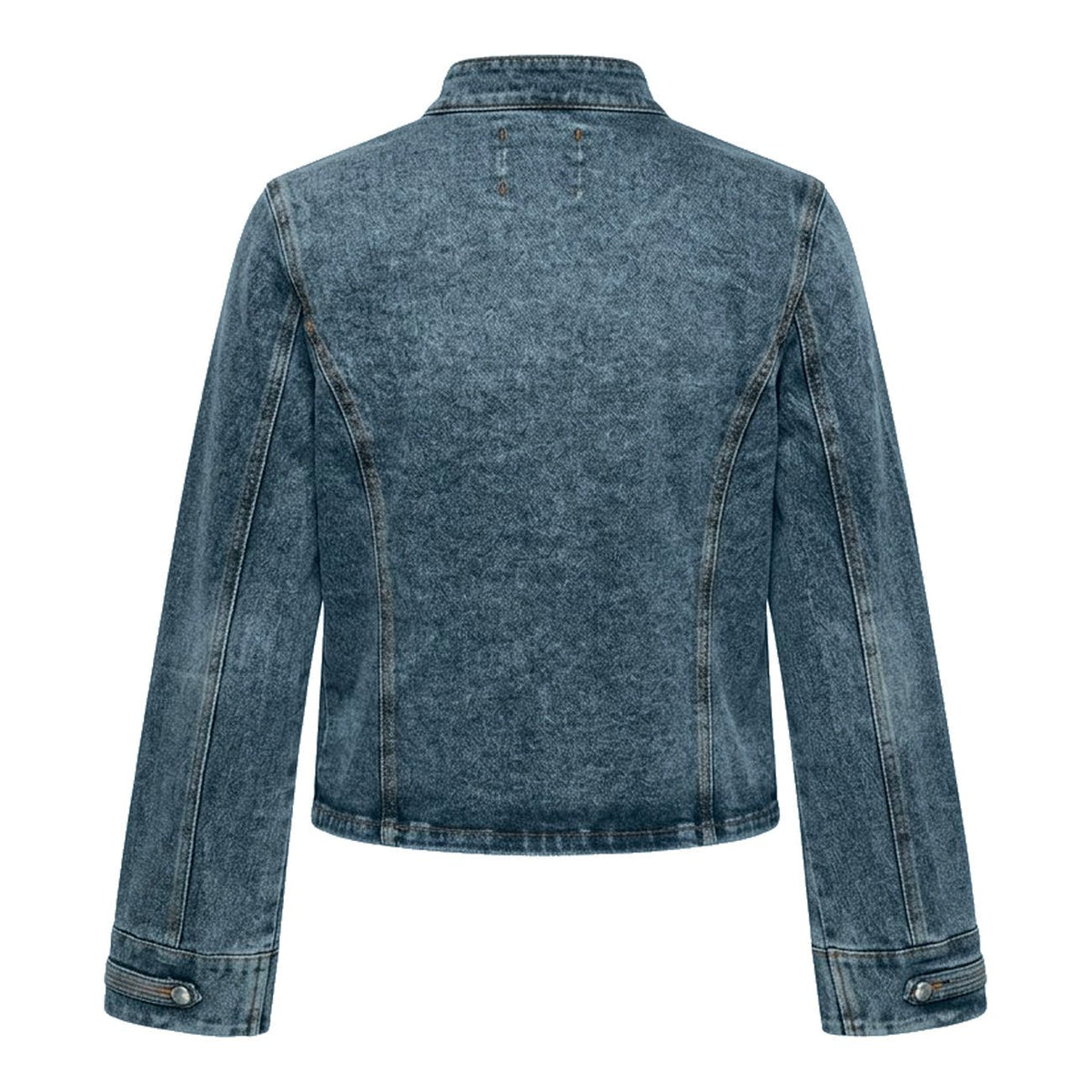Bagfra set: Den blå Luxzuz - Zantro Denim-jakke med syrevask, lange ærmer og manchetter med knapper.