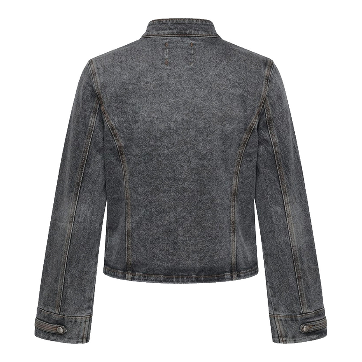 Bagfra set af Luxzuz 156331 – Zantro mørkegrå denimjakke med klassisk krave og manchetter med knapper.