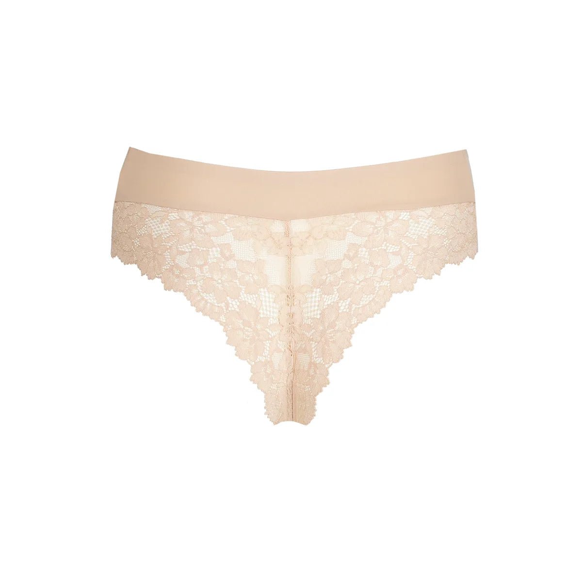 Marie Jo Soft Studio Caffe Latte Pudder-G-streng i blonder med ensfarvet linning, vist på hvid baggrund.